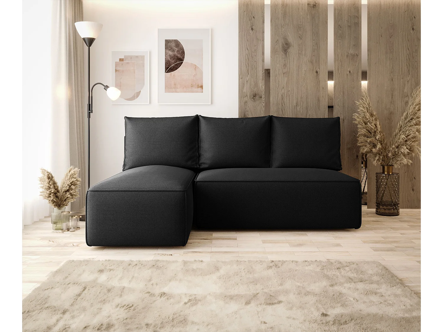 ECKSOFA mit Schlaffunktion SAVIO MINI Curio 99 Schwarz Links L-Form Sofa mit Stauraum Bettkasten Wohnzimmersofa Couch Sofa Bettsofa Bettkasten Bettcouch