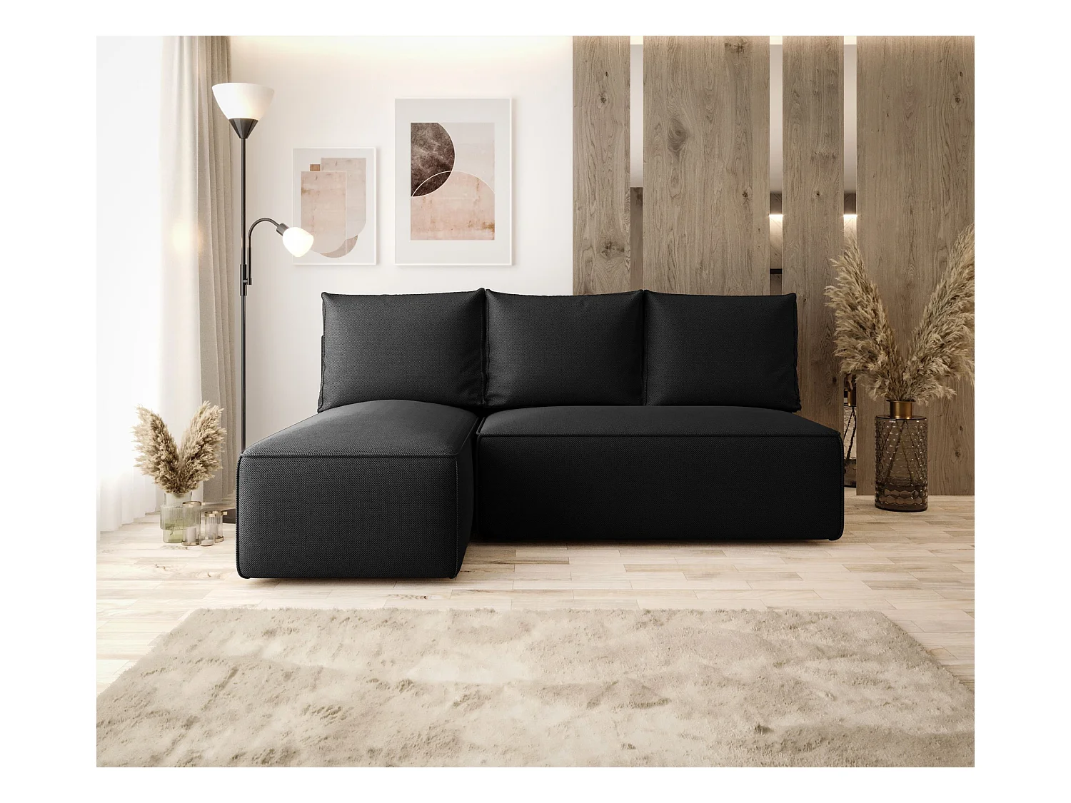 Narożnik z funkcją spania SAVIO MINI Curio 99 czarny lewy sofa w kształcie L z pojemnikiem na pościel sofa do salonu, sofa rozkładana, sofa z pojemnikiem