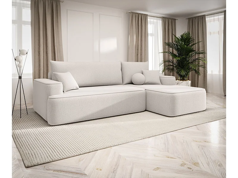 NAROŻNIK FIGO z funkcją spania Curio 02 Kremowy Prawy Sofa w kształcie L z pojemnikiem na pościel, sofa rozkładana, sofa do salonu