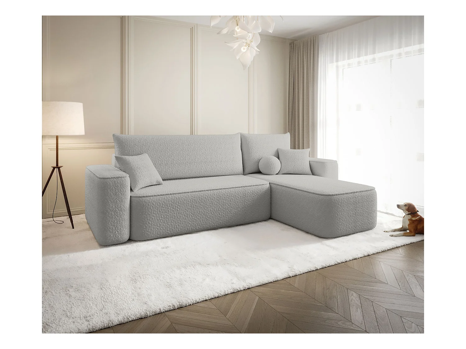 NAROŻNIK SENNO z funkcją spania Quelle 83 Szary Prawy Sofa w kształcie L z pojemnikiem na pościel, sofa rozkładana, sofa do salonu