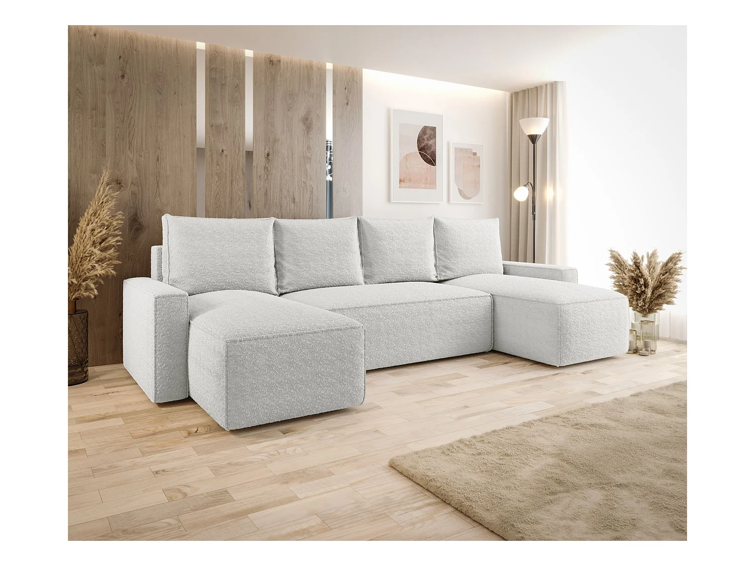 Narożnik z funkcją spania SAVIO U Quelle 01 kremowy U-Form Sofa z pojemnikiem na pościel sofa do salonu, sofa rozkładana, sofa z pojemnikiem