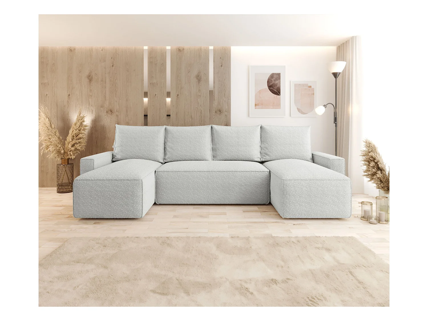 Narożnik z funkcją spania SAVIO U Quelle 01 kremowy U-Form Sofa z pojemnikiem na pościel sofa do salonu, sofa rozkładana, sofa z pojemnikiem