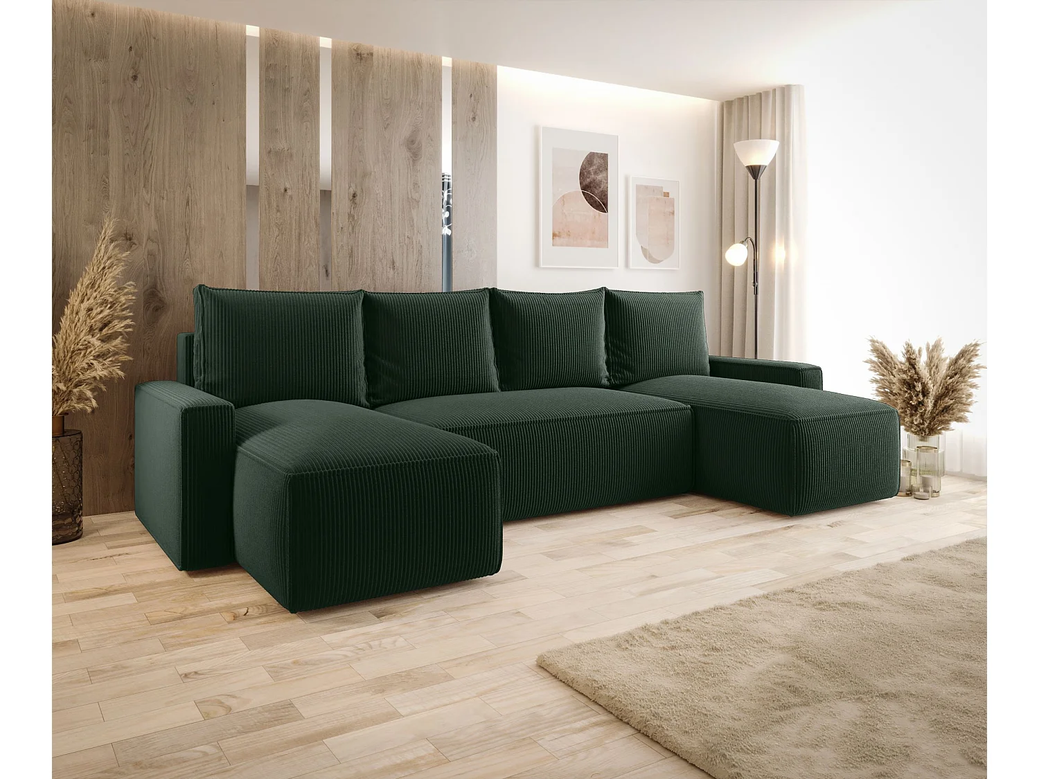 ECKSOFA mit Schlaffunktion SAVIO U Poso 14 Dunkelgrün U-Form Sofa mit Stauraum Bettkasten Wohnzimmersofa Couch Sofa Bettsofa Bettkasten Bettcouch