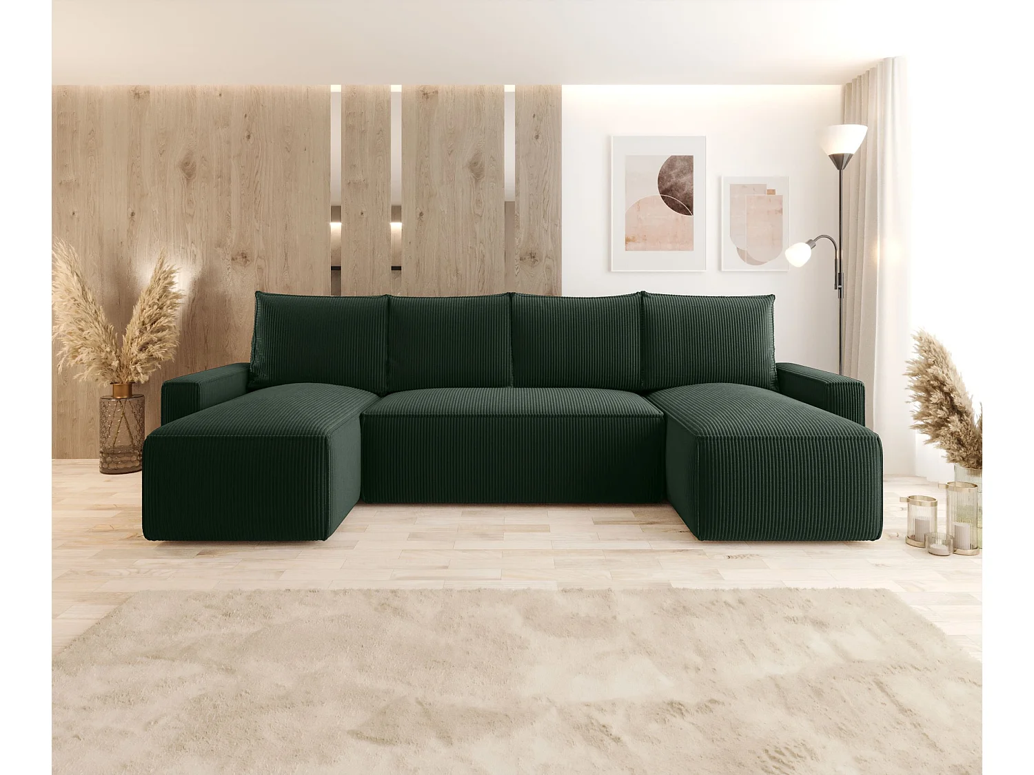 ECKSOFA mit Schlaffunktion SAVIO U Poso 14 Dunkelgrün U-Form Sofa mit Stauraum Bettkasten Wohnzimmersofa Couch Sofa Bettsofa Bettkasten Bettcouch