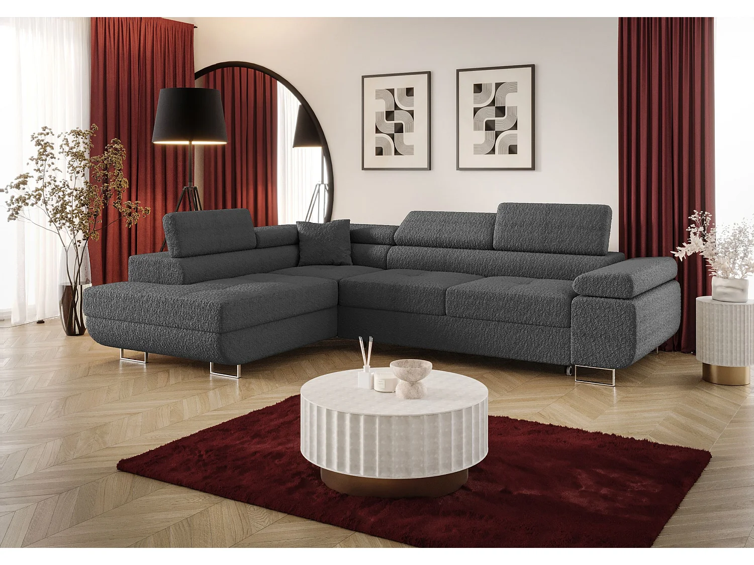 HOEKBANK EMILY met slaapfunctie Quelle 92 Donkergrijs Links L-vorm bank met opbergruimte, slaapbank, woonkamerbank