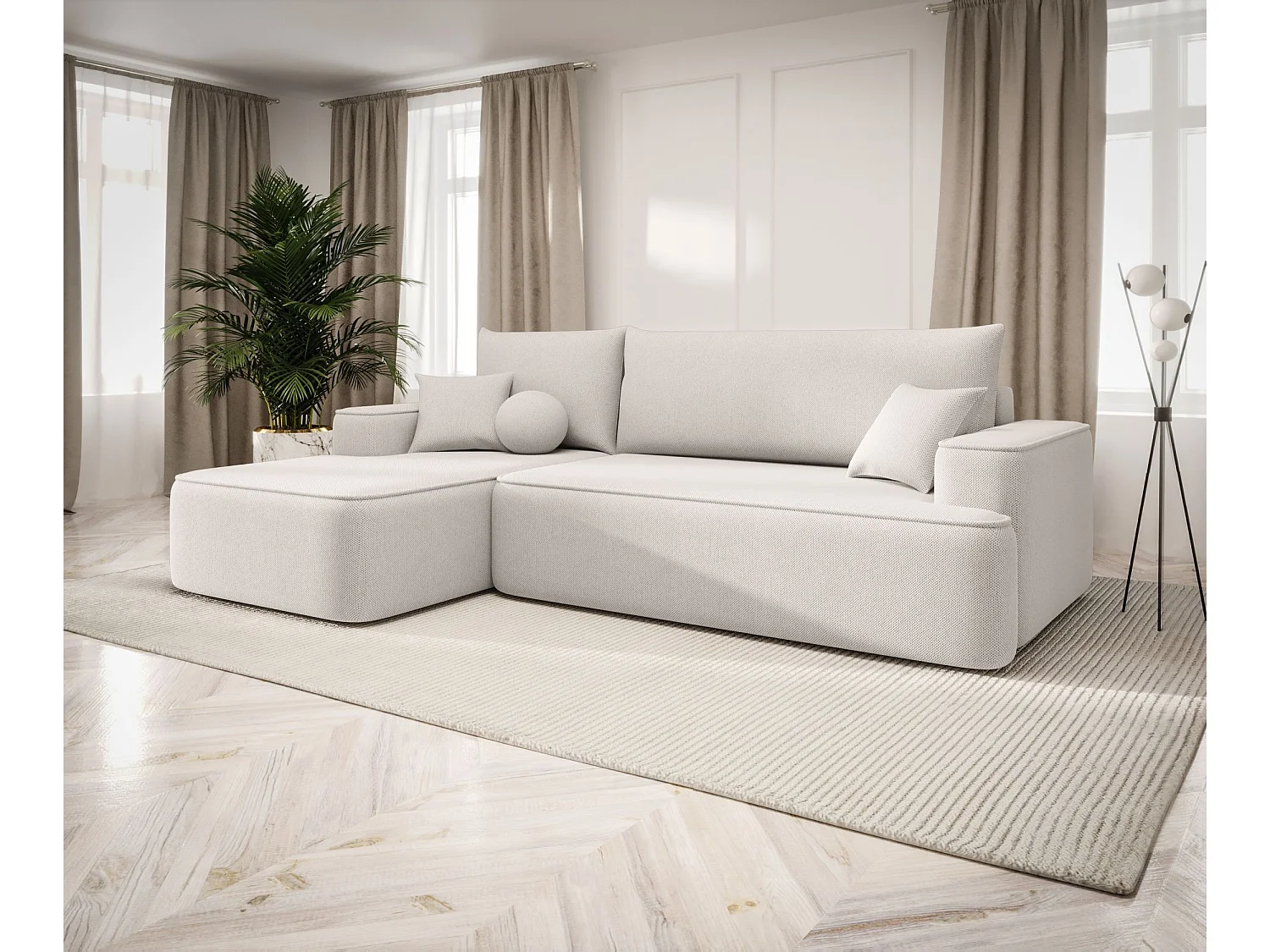 ECKSOFA mit Schlaffunktion FIGO Curio 02 Creme Links L-Form Sofa mit Stauraum Bettkasten Wohnzimmersofa Couch Sofa Bettsofa Bettkasten Bettcouch