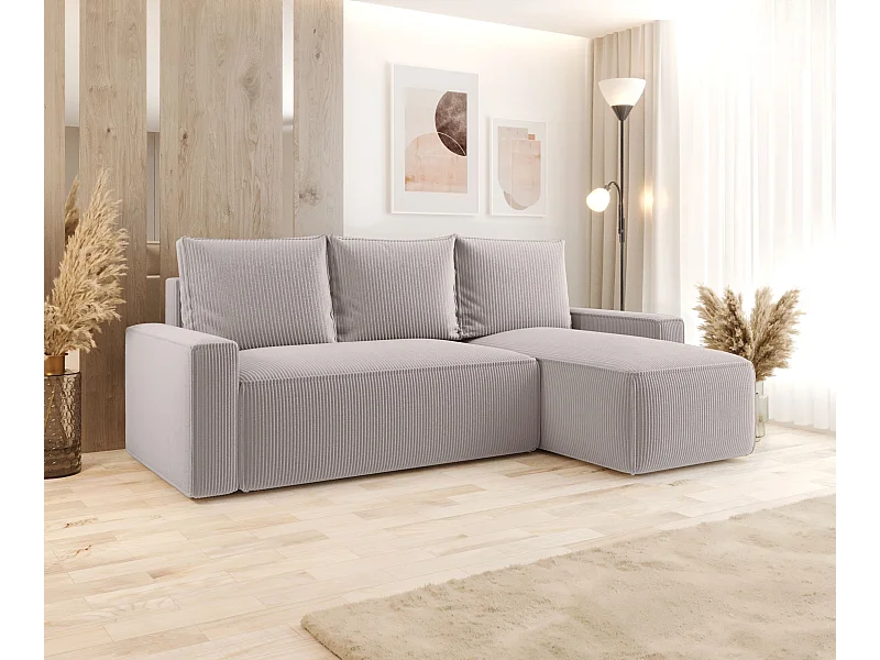 Narożnik z funkcją spania SAVIO Poso 100 ecru prawy sofa w kształcie L z pojemnikiem na pościel sofa do salonu, sofa rozkładana, sofa z pojemnikiem