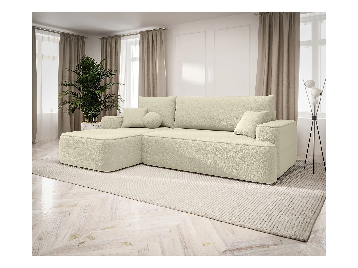 ECKSOFA mit Schlaffunktion FIGO Quelle 02 Ecru Links L-Form Sofa mit Stauraum Bettkasten Wohnzimmersofa Couch Sofa Bettsofa Bettkasten Bettcouch