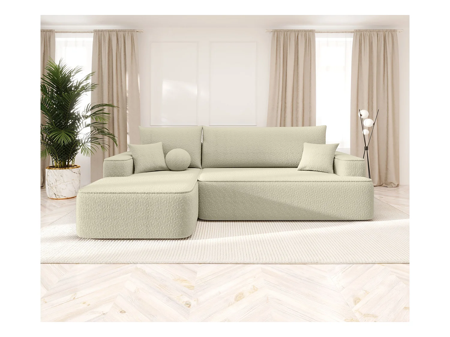 ECKSOFA mit Schlaffunktion FIGO Quelle 02 Ecru Links L-Form Sofa mit Stauraum Bettkasten Wohnzimmersofa Couch Sofa Bettsofa Bettkasten Bettcouch