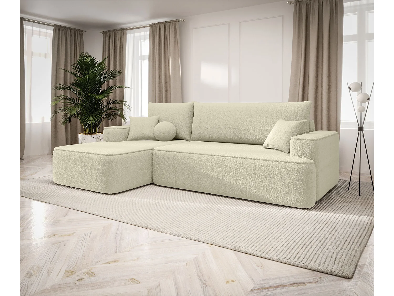 ECKSOFA mit Schlaffunktion FIGO Quelle 02 Ecru Links L-Form Sofa mit Stauraum Bettkasten Wohnzimmersofa Couch Sofa Bettsofa Bettkasten Bettcouch