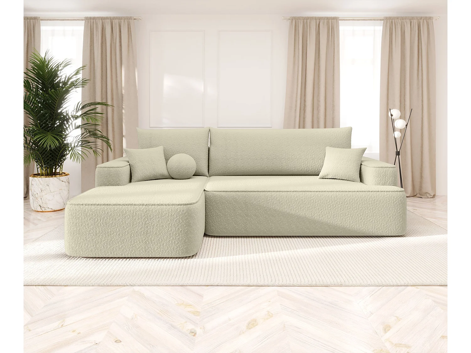 ECKSOFA mit Schlaffunktion FIGO Quelle 02 Ecru Links L-Form Sofa mit Stauraum Bettkasten Wohnzimmersofa Couch Sofa Bettsofa Bettkasten Bettcouch