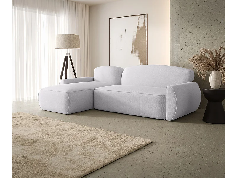 Narożnik z funkcją spania LUCAS Curio 80 jasnoszary lewy sofa w kształcie L z pojemnikiem na pościel sofa do salonu, sofa rozkładana, sofa z pojemnikiem