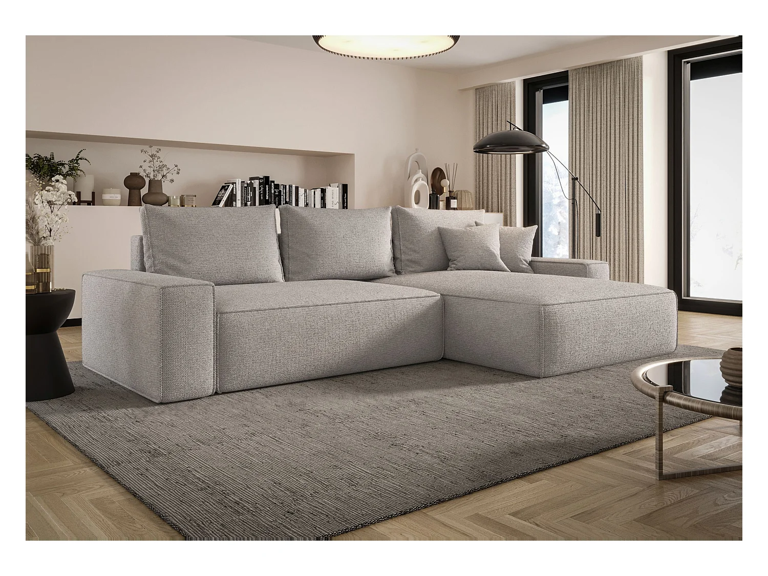 Hoekbank MONA met slaapfunctie ARAGON 80 lichtgrijs rechts L-vormige bank met opbergruimte woonkamerbank slaapbank met opbergruimte