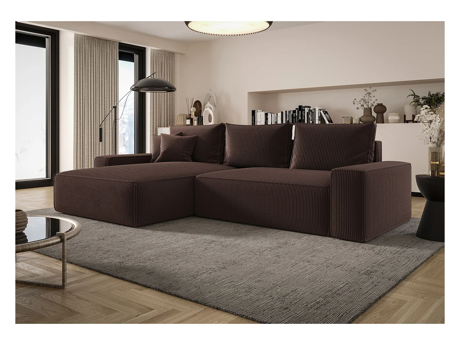 ECKSOFA MONA mit Schlaffunktion POSO 06 Braun Links L-Form Sofa mit Stauraum Bettkasten Wohnzimmersofa Couch Sofa Bettsofa Bettkasten Bettcouch