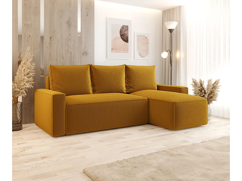 ECKSOFA mit Schlaffunktion SAVIO Poso 01 Orange Rechts L-Form Sofa mit Stauraum Bettkasten Wohnzimmersofa Couch Sofa Bettsofa Bettkasten Bettcouch