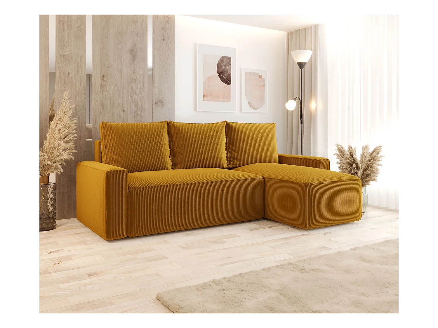 Hoekbank met slaapfunctie SAVIO Poso 01 oranje rechts L-vormige bank met opbergruimte woonkamerbank, slaapbank, bank met opbergruimte