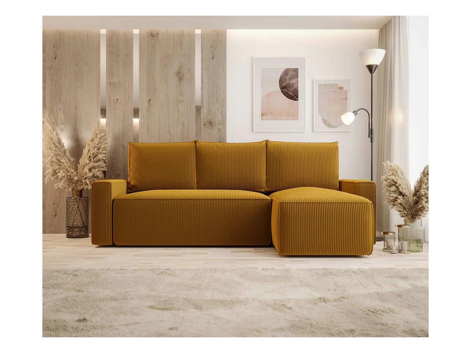 Hoekbank met slaapfunctie SAVIO Poso 01 oranje rechts L-vormige bank met opbergruimte woonkamerbank, slaapbank, bank met opbergruimte