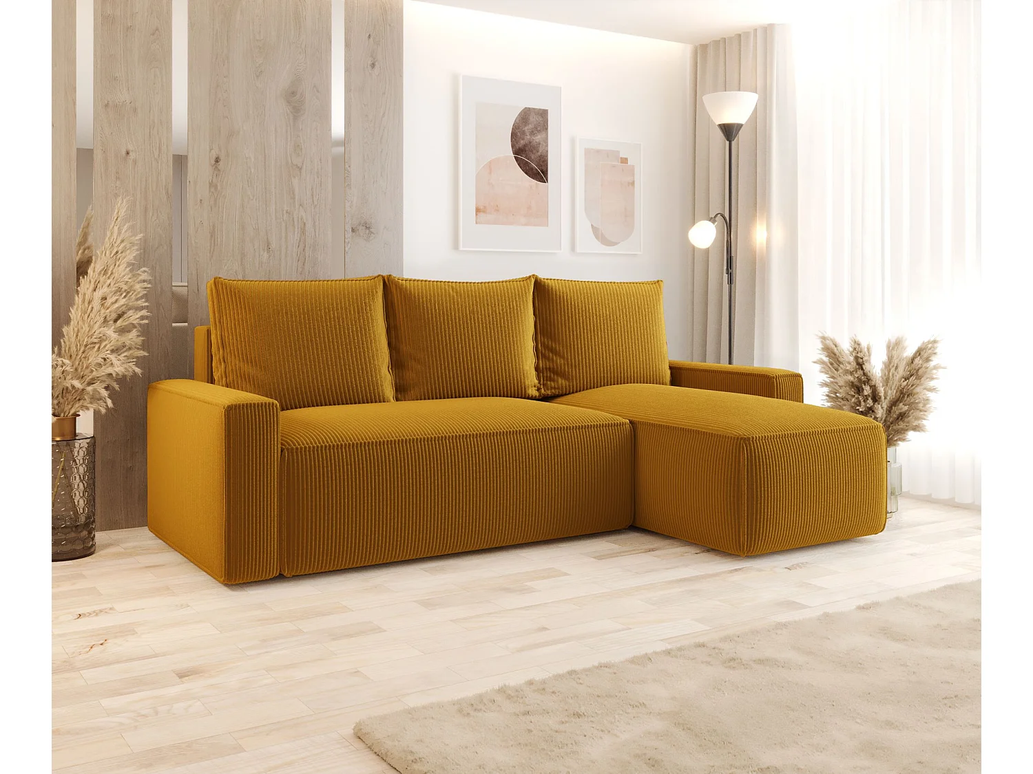 Narożnik z funkcją spania SAVIO Poso 01 pomarańczowy prawy sofa w kształcie L z pojemnikiem na pościel sofa do salonu, sofa rozkładana, sofa z pojemnikiem