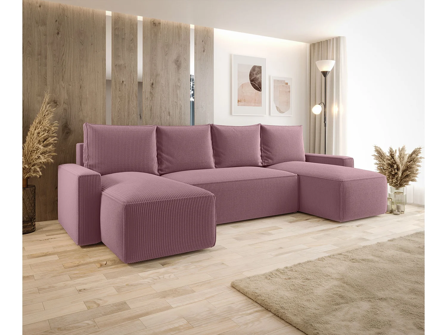 ECKSOFA mit Schlaffunktion SAVIO U Poso 130 Violett U-Form Sofa mit Stauraum Bettkasten Wohnzimmersofa Couch Sofa Bettsofa Bettkasten Bettcouch