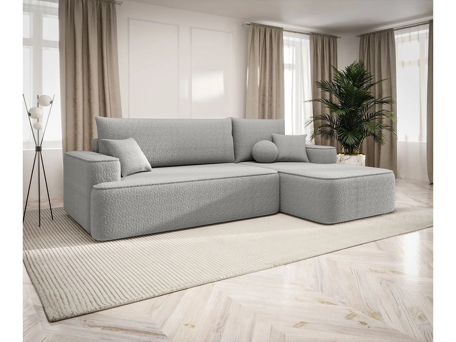 ECKSOFA mit Schlaffunktion FIGO Quelle 83 Grau Rechts L-Form Sofa mit Stauraum Bettkasten Wohnzimmersofa Couch Sofa Bettsofa Bettkasten Bettcouch