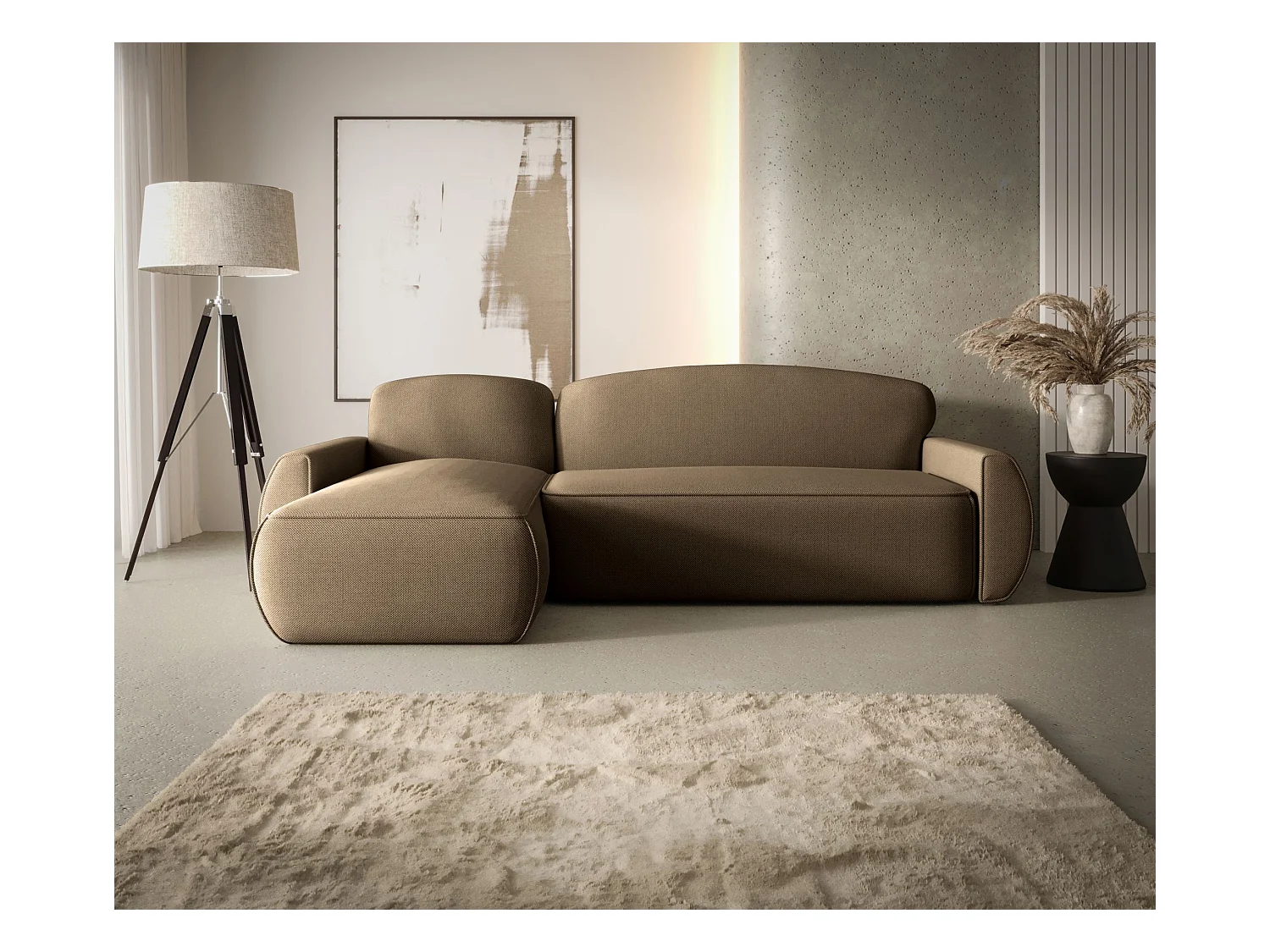 Hoekbank met slaapfunctie LUCAS Curio 20 bruin links L-vormige bank met opbergruimte woonkamerbank, slaapbank, bank met opbergruimte