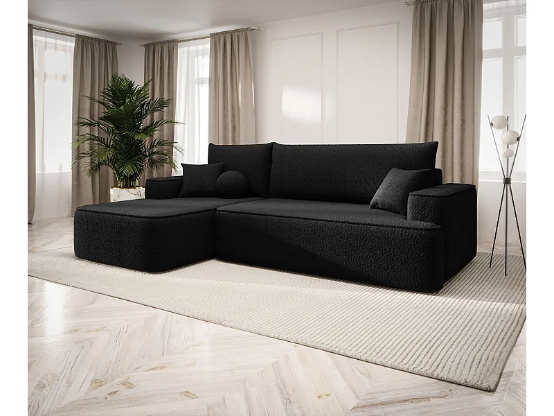ECKSOFA mit Schlaffunktion FIGO Quelle 100 Schwarz Links L-Form Sofa mit Stauraum Bettkasten Wohnzimmersofa Couch Sofa Bettsofa Bettkasten Bettcouch