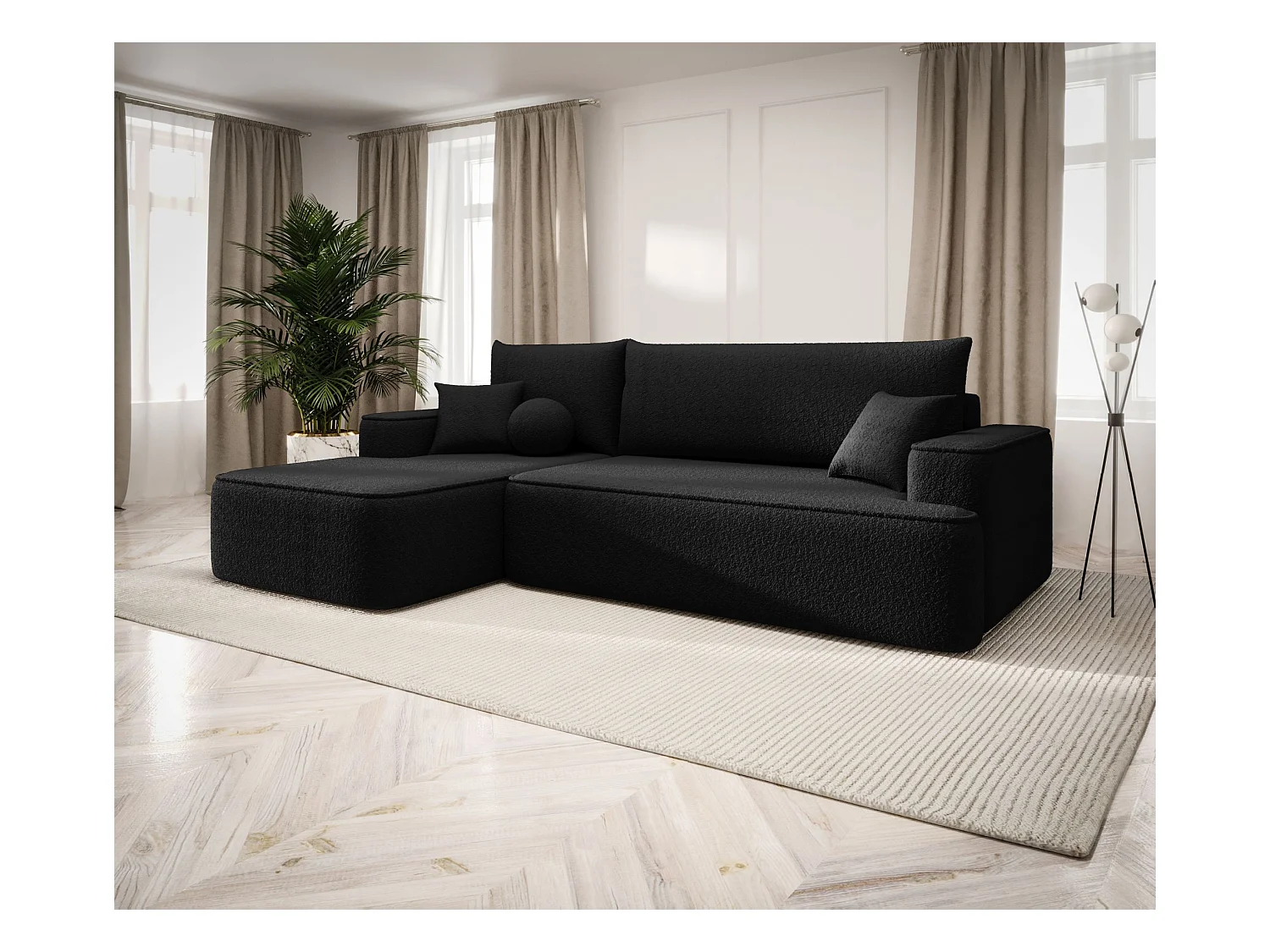 ECKSOFA mit Schlaffunktion FIGO Quelle 100 Schwarz Links L-Form Sofa mit Stauraum Bettkasten Wohnzimmersofa Couch Sofa Bettsofa Bettkasten Bettcouch