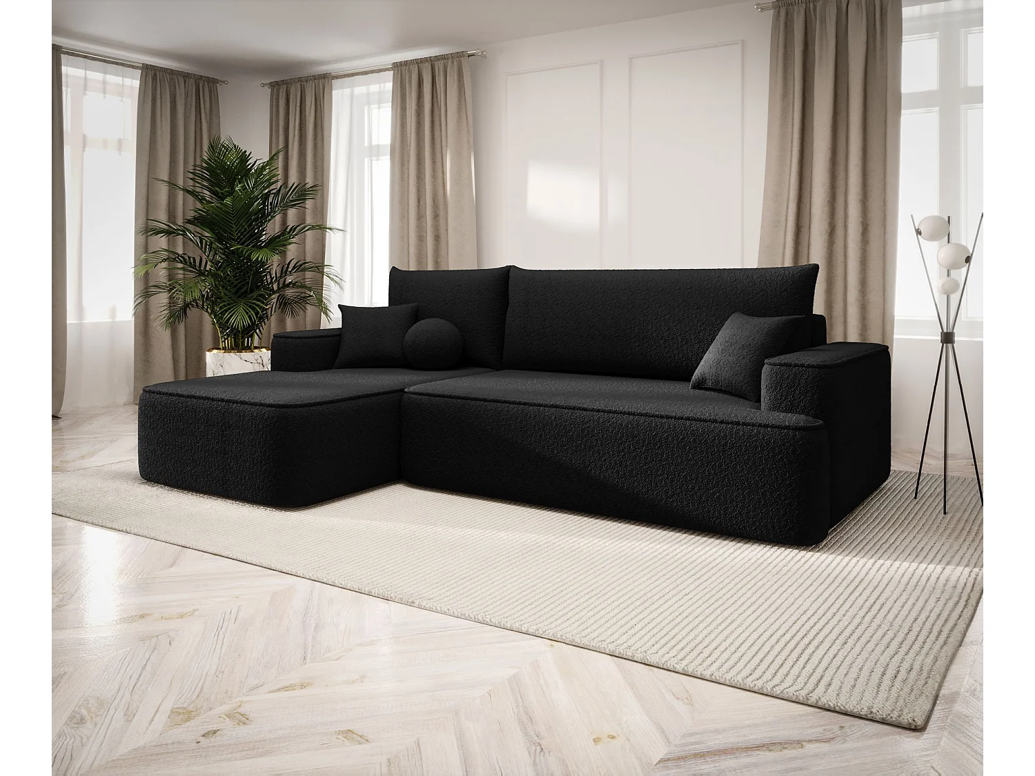 ECKSOFA mit Schlaffunktion FIGO Quelle 100 Schwarz Links L-Form Sofa mit Stauraum Bettkasten Wohnzimmersofa Couch Sofa Bettsofa Bettkasten Bettcouch