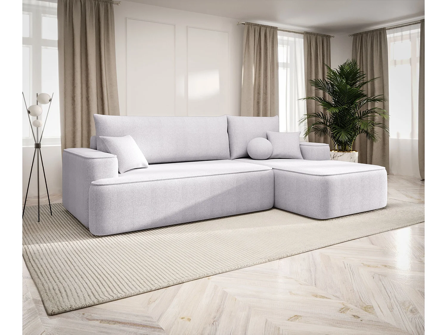 ECKSOFA mit Schlaffunktion FIGO Curio 80 Hellgrau Rechts L-Form Sofa mit Stauraum Bettkasten Wohnzimmersofa Couch Sofa Bettsofa Bettkasten Bettcouch