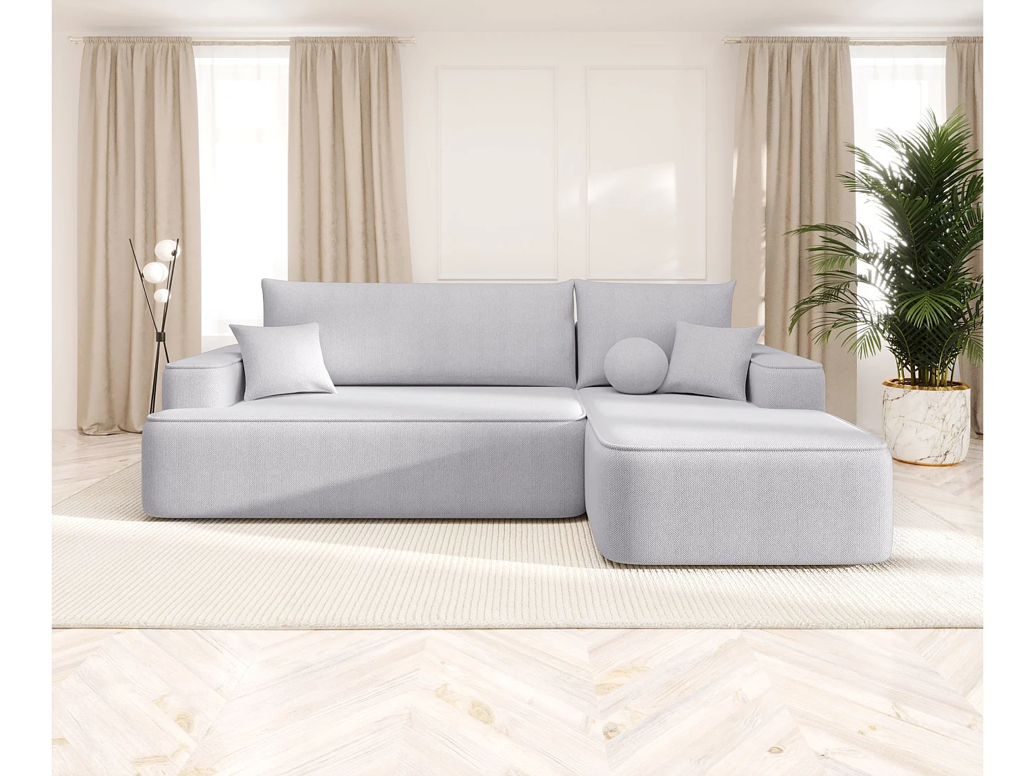 ECKSOFA mit Schlaffunktion FIGO Curio 80 Hellgrau Rechts L-Form Sofa mit Stauraum Bettkasten Wohnzimmersofa Couch Sofa Bettsofa Bettkasten Bettcouch