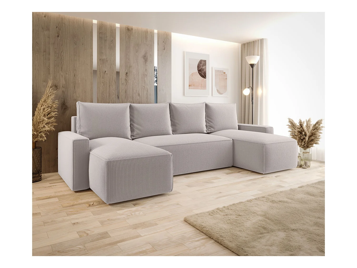 ECKSOFA mit Schlaffunktion SAVIO U Poso 100 Ecru U-Form Sofa mit Stauraum Bettkasten Wohnzimmersofa Couch Sofa Bettsofa Bettkasten Bettcouch