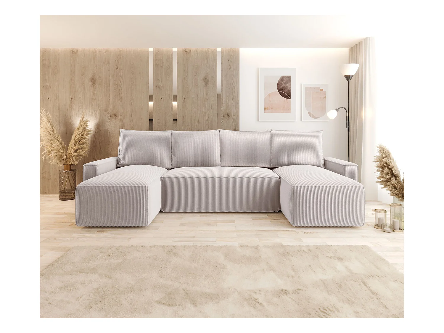 ECKSOFA mit Schlaffunktion SAVIO U Poso 100 Ecru U-Form Sofa mit Stauraum Bettkasten Wohnzimmersofa Couch Sofa Bettsofa Bettkasten Bettcouch