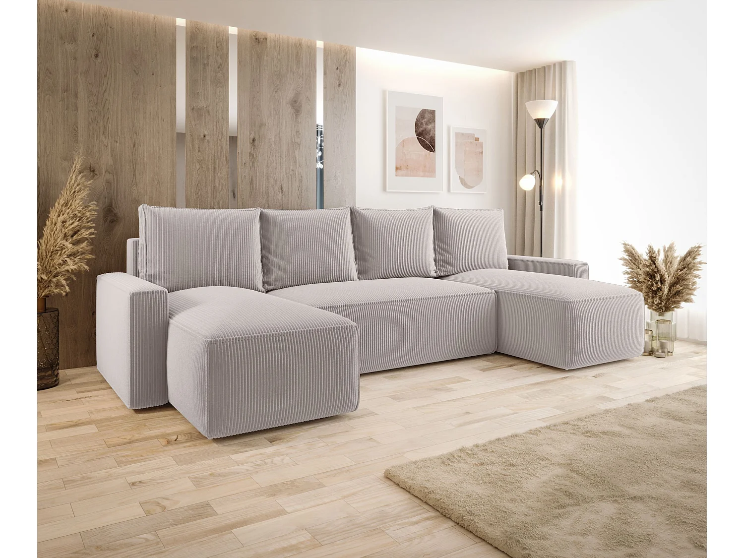 ECKSOFA mit Schlaffunktion SAVIO U Poso 100 Ecru U-Form Sofa mit Stauraum Bettkasten Wohnzimmersofa Couch Sofa Bettsofa Bettkasten Bettcouch