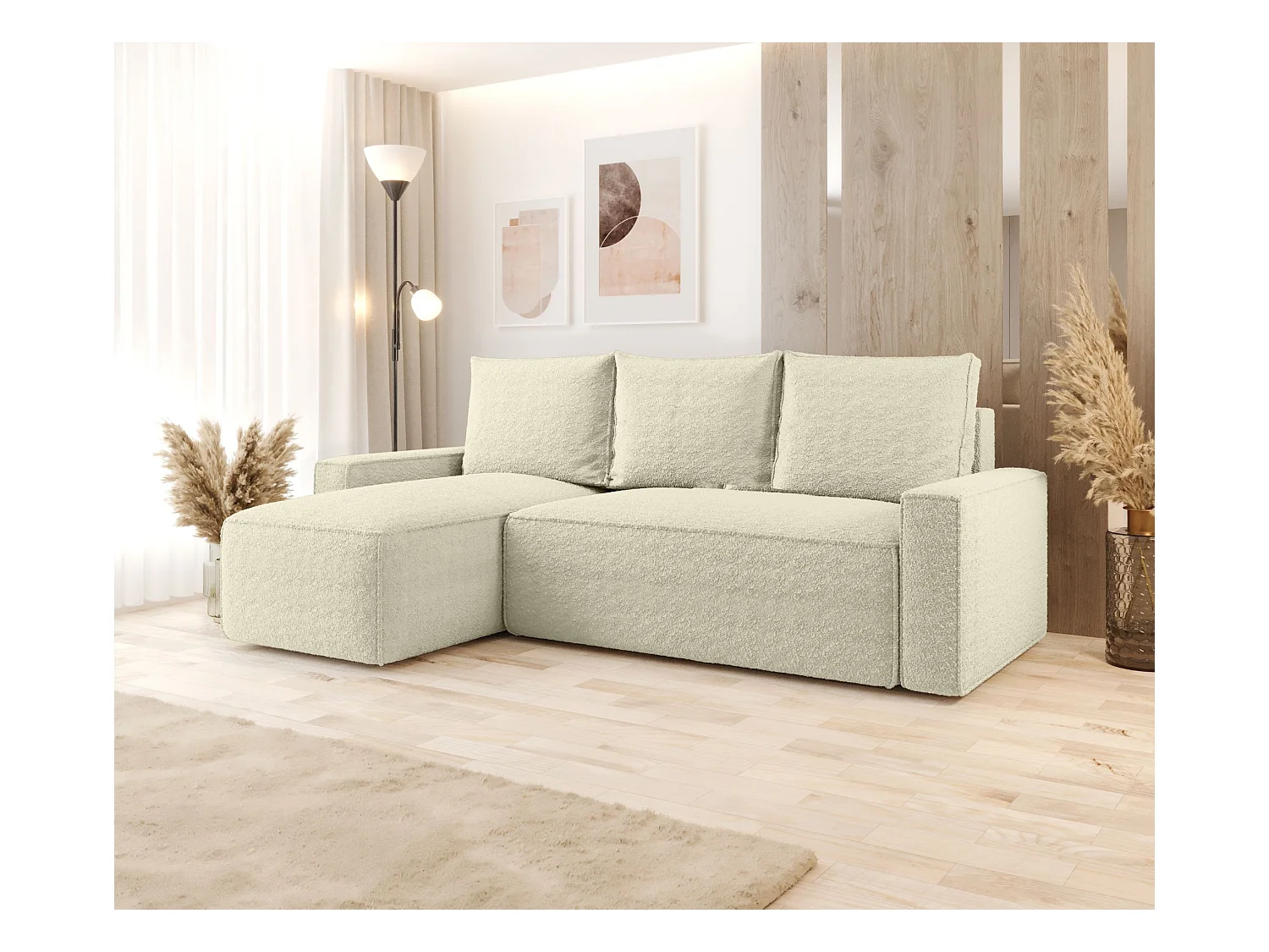 ECKSOFA mit Schlaffunktion SAVIO Quelle 02 Ecru Links L-Form Sofa mit Stauraum Bettkasten Wohnzimmersofa Couch Sofa Bettsofa Bettkasten Bettcouch