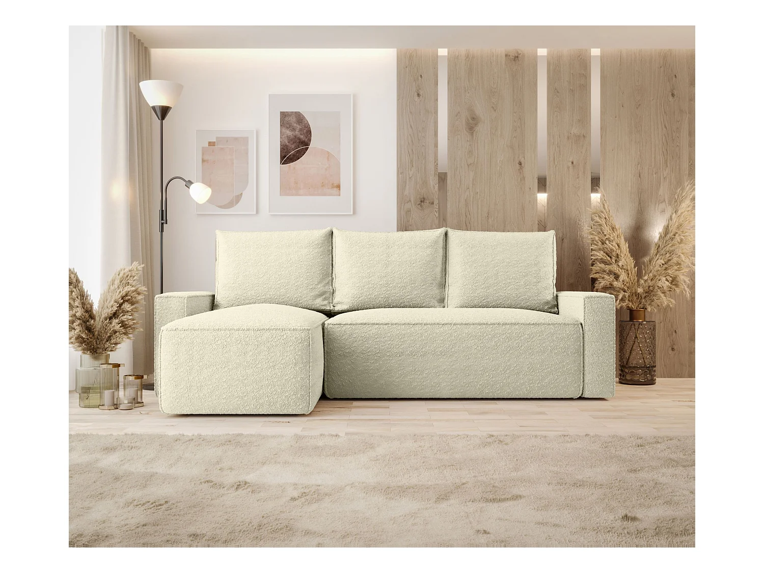 ECKSOFA mit Schlaffunktion SAVIO Quelle 02 Ecru Links L-Form Sofa mit Stauraum Bettkasten Wohnzimmersofa Couch Sofa Bettsofa Bettkasten Bettcouch