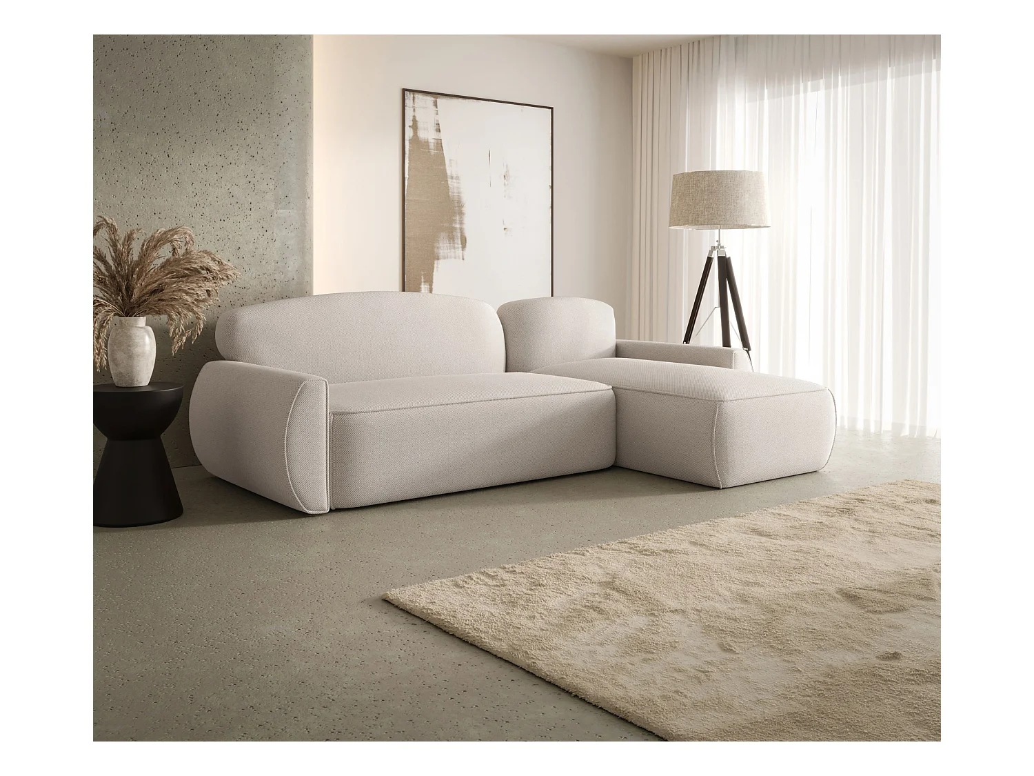 Narożnik z funkcją spania LUCAS Curio 02 kremowy prawy sofa w kształcie L z pojemnikiem na pościel sofa do salonu, sofa rozkładana, sofa z pojemnikiem
