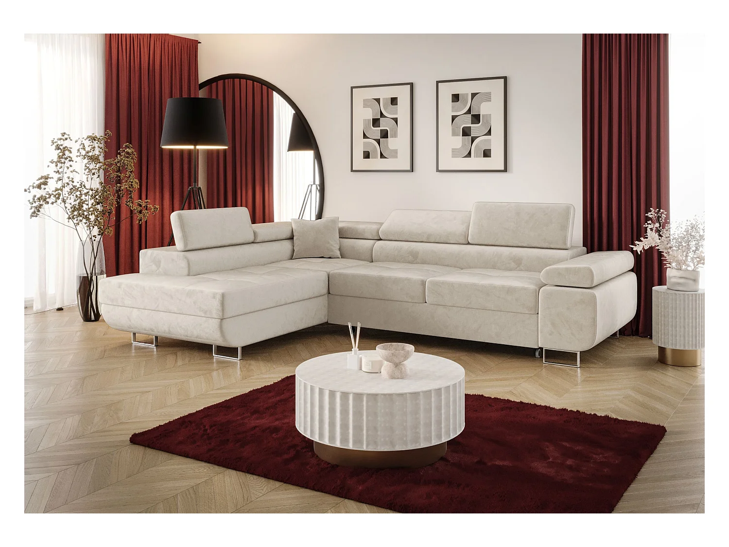 ECKSOFA EMILY mit Schlaffunktion Monolith 02 Beige Links L-Form Sofa mit Stauraum Bettkasten Wohnzimmersofa Couch Sofa Bettsofa Bettkasten Bettcouch