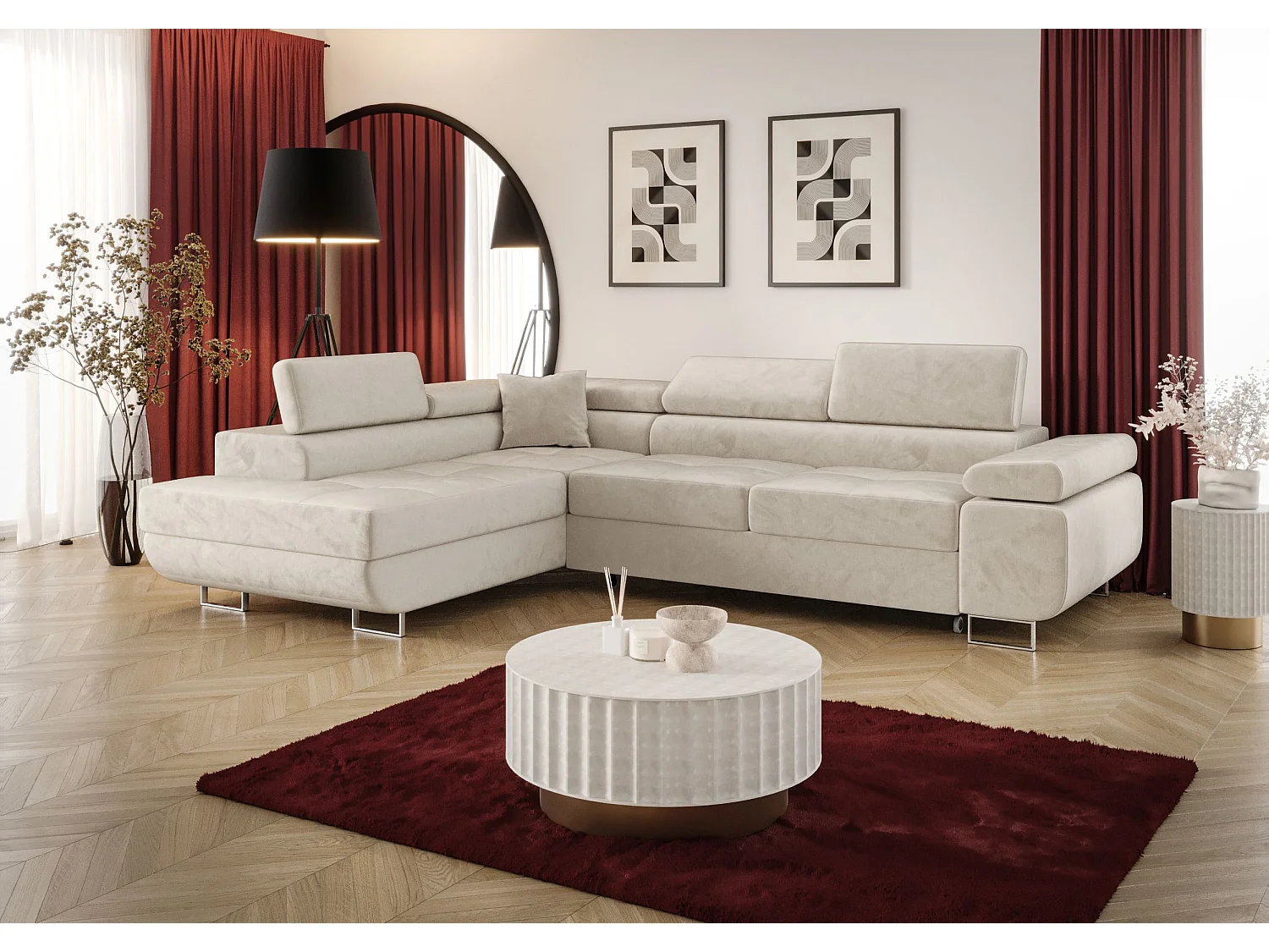 ECKSOFA EMILY mit Schlaffunktion Monolith 02 Beige Links L-Form Sofa mit Stauraum Bettkasten Wohnzimmersofa Couch Sofa Bettsofa Bettkasten Bettcouch