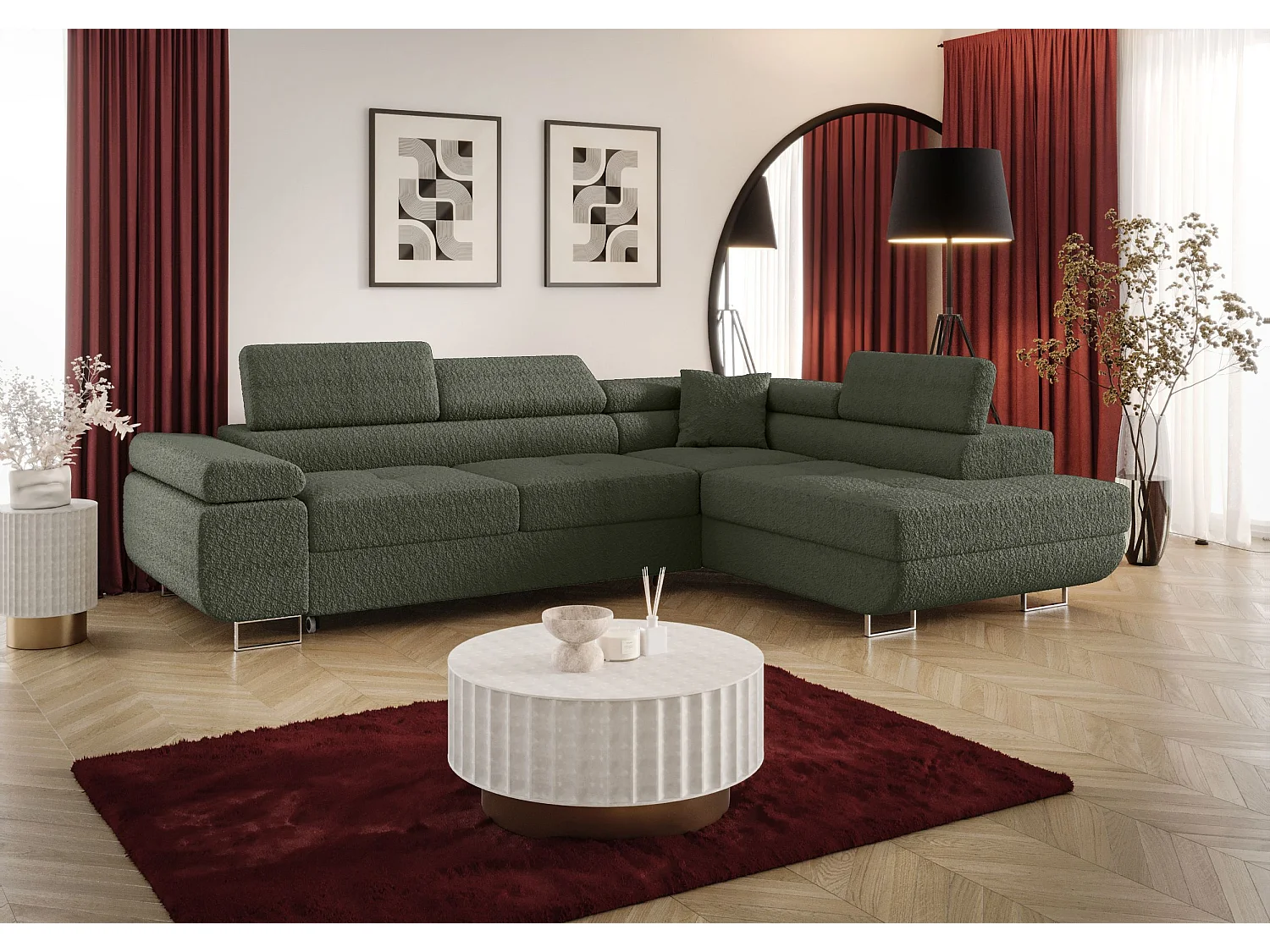 ECKSOFA EMILY mit Schlaffunktion Quelle 37 Dunkelgrün Rechts L-Form Sofa mit Stauraum Bettkasten Wohnzimmersofa Couch Sofa Bettsofa Bettkasten Bettcouch