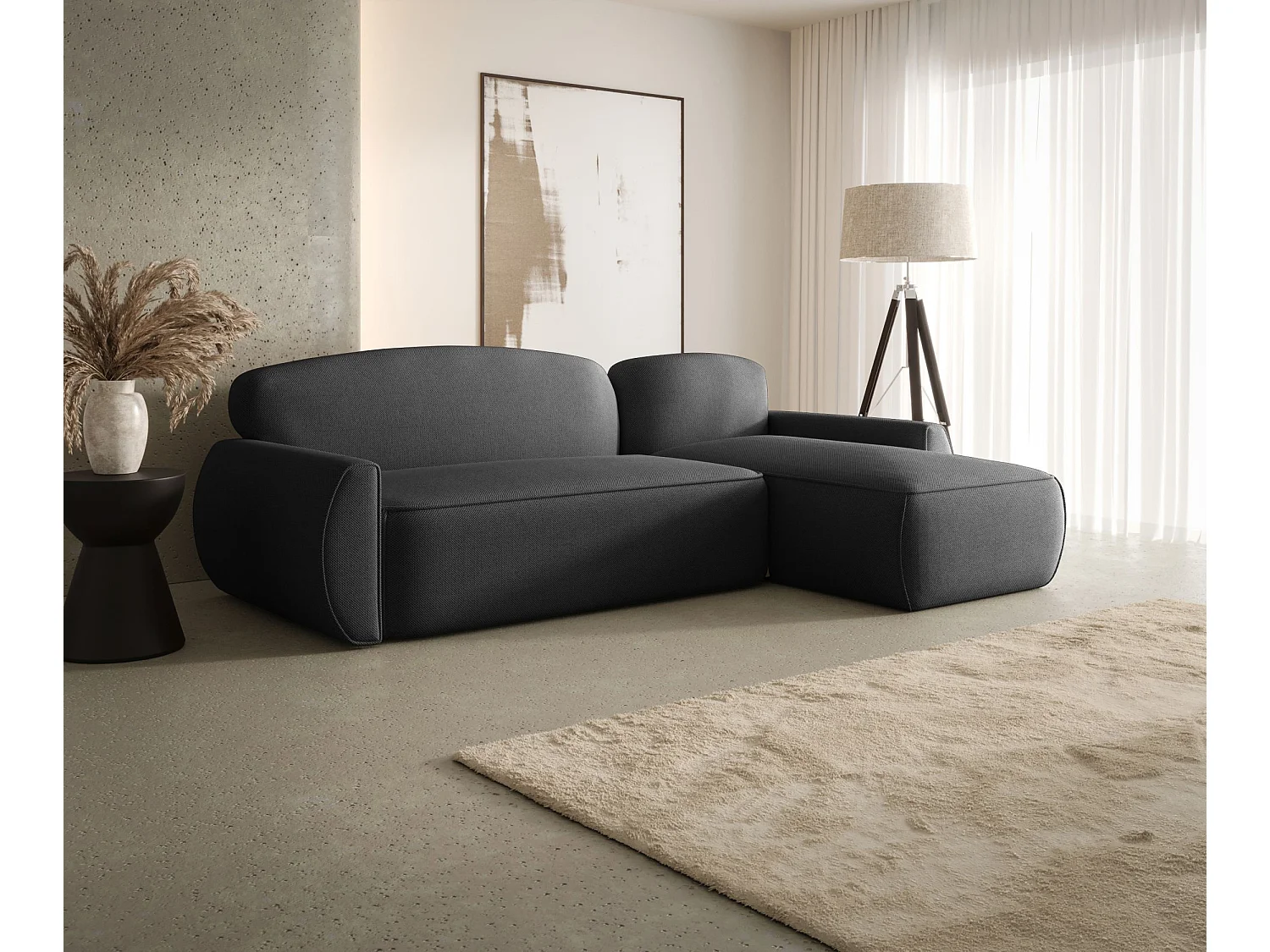 ECKSOFA mit Schlaffunktion LUCAS Curio 97 Dunkelgrau Rechts L-Form Sofa mit Stauraum Bettkasten Wohnzimmersofa Couch Sofa Bettsofa Bettkasten Bettcouch