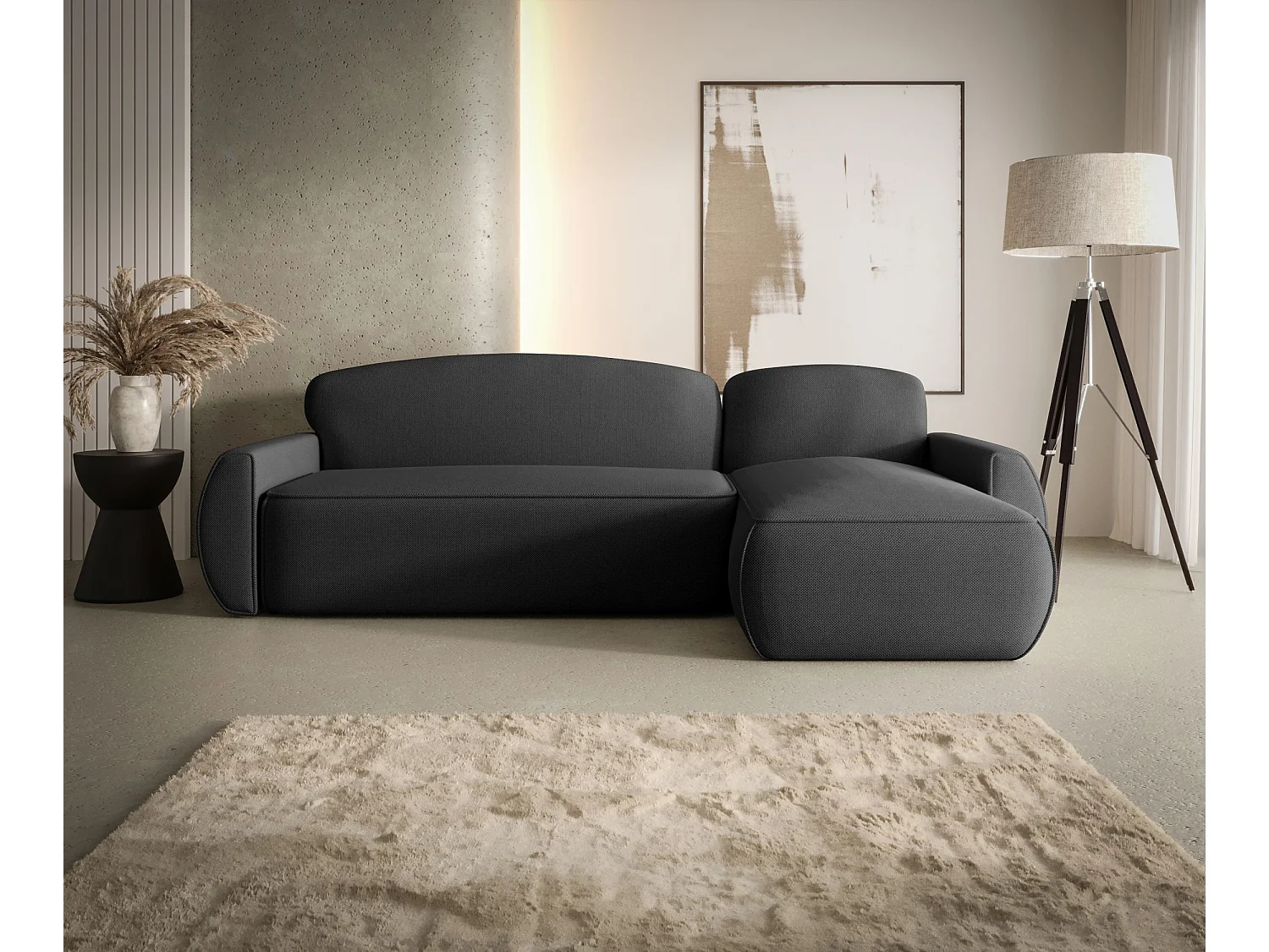 ECKSOFA mit Schlaffunktion LUCAS Curio 97 Dunkelgrau Rechts L-Form Sofa mit Stauraum Bettkasten Wohnzimmersofa Couch Sofa Bettsofa Bettkasten Bettcouch