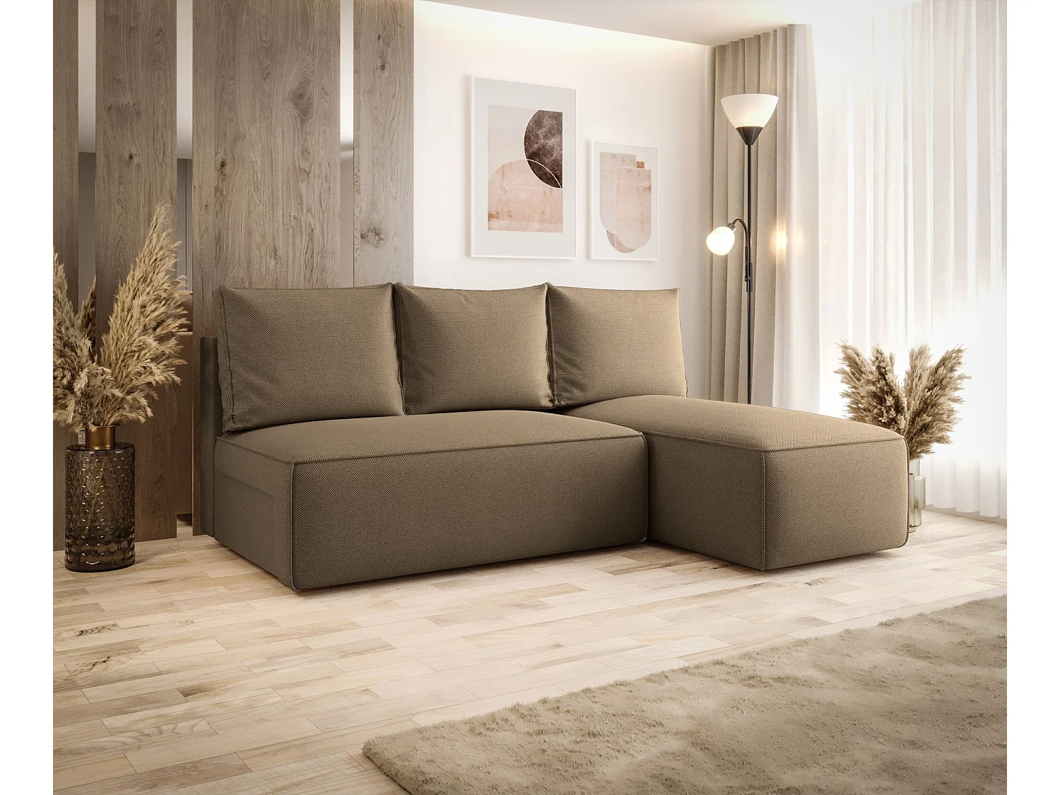 Hoekbank met slaapfunctie SAVIO MINI Curio 20 bruin rechts L-vormige bank met opbergruimte woonkamerbank, slaapbank, bank met opbergruimte