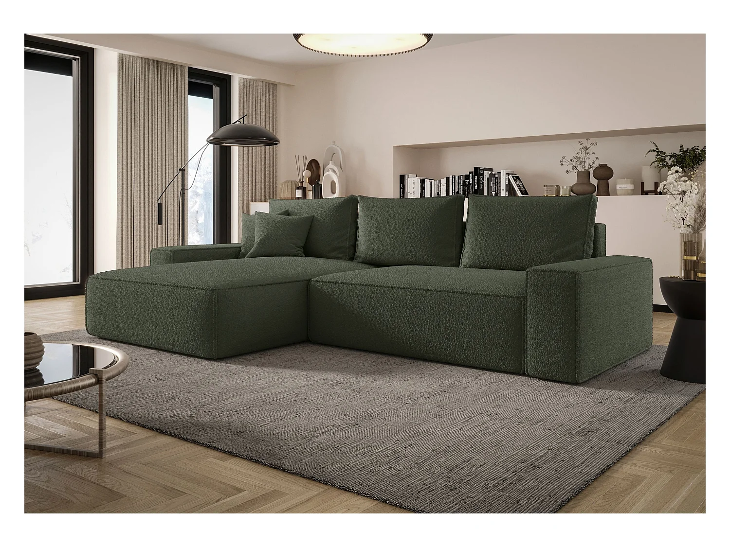 ECKSOFA MONA mit Schlaffunktion QUELLE 37 Dunkelgrün Links L-Form Sofa mit Stauraum Bettkasten Wohnzimmersofa Couch Sofa Bettsofa Bettkasten Bettcouch