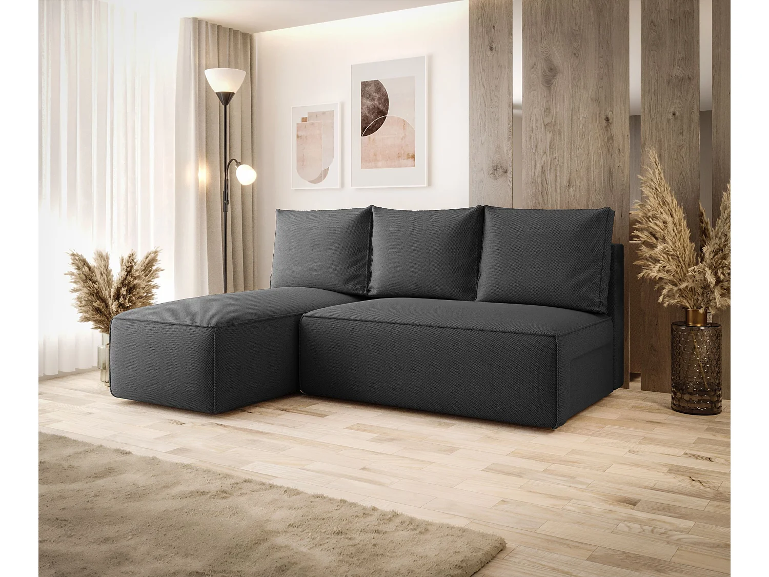 ECKSOFA mit Schlaffunktion SAVIO MINI Curio 97 Dunkelgrau Links L-Form Sofa mit Stauraum Bettkasten Wohnzimmersofa Couch Sofa Bettsofa Bettkasten Bettcouch