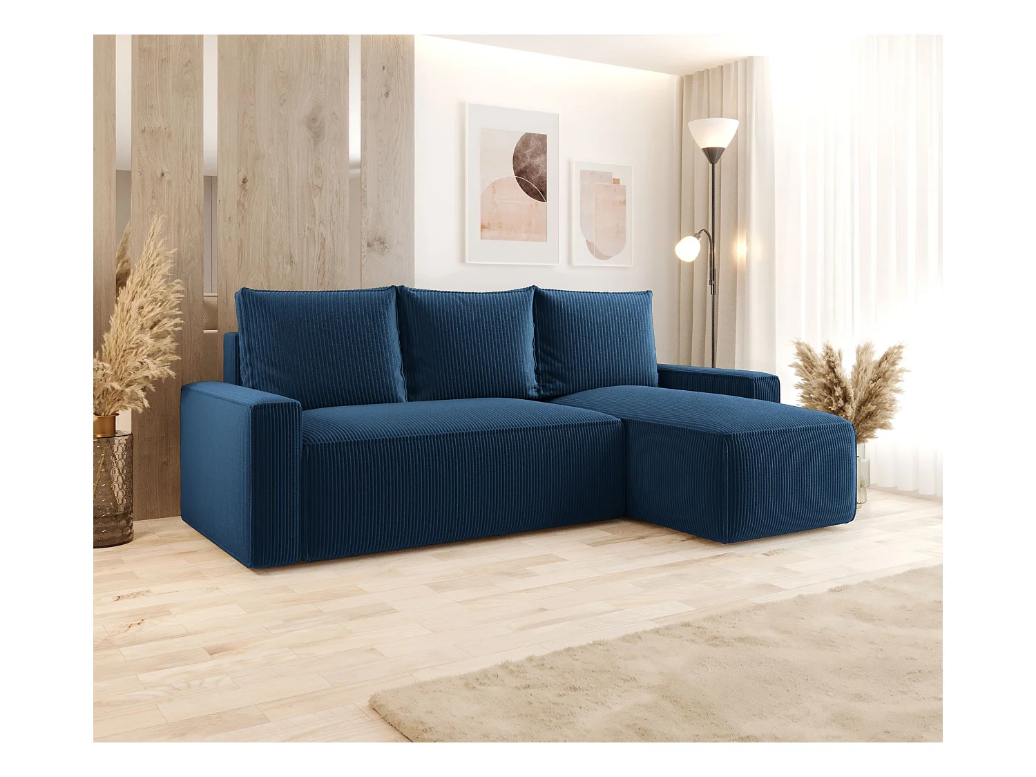 Hoekbank met slaapfunctie SAVIO Poso 05 donkerblauwrechts L-vormige bank met opbergruimte woonkamerbank, slaapbank, bank met opbergruimte