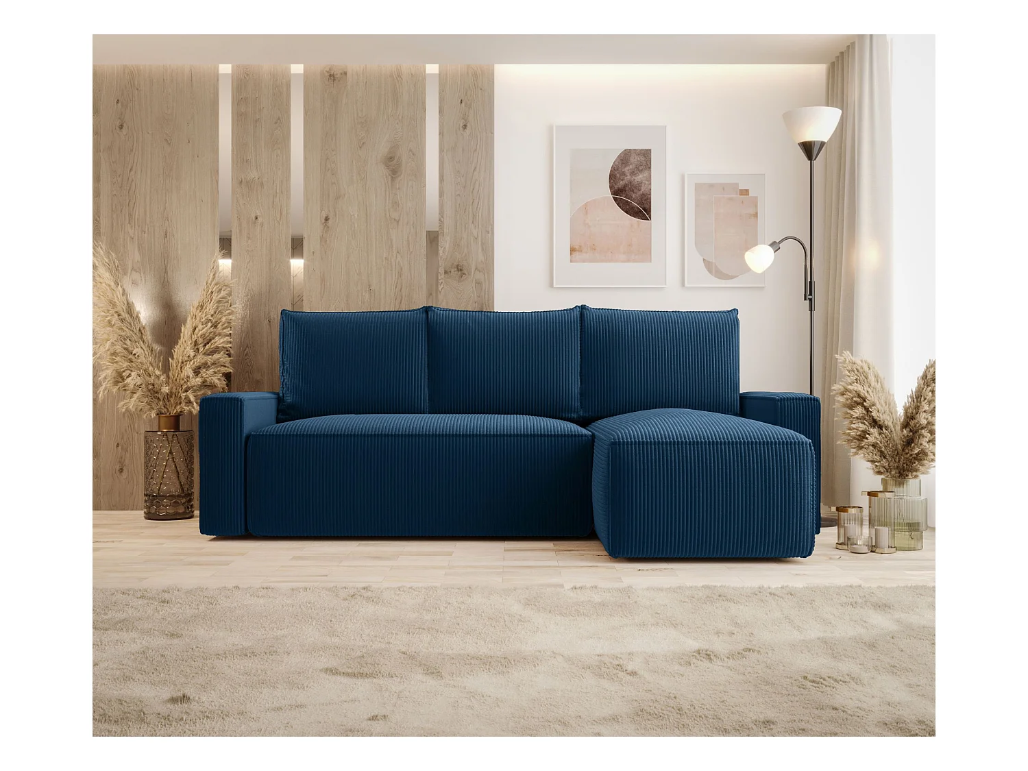 Hoekbank met slaapfunctie SAVIO Poso 05 donkerblauwrechts L-vormige bank met opbergruimte woonkamerbank, slaapbank, bank met opbergruimte