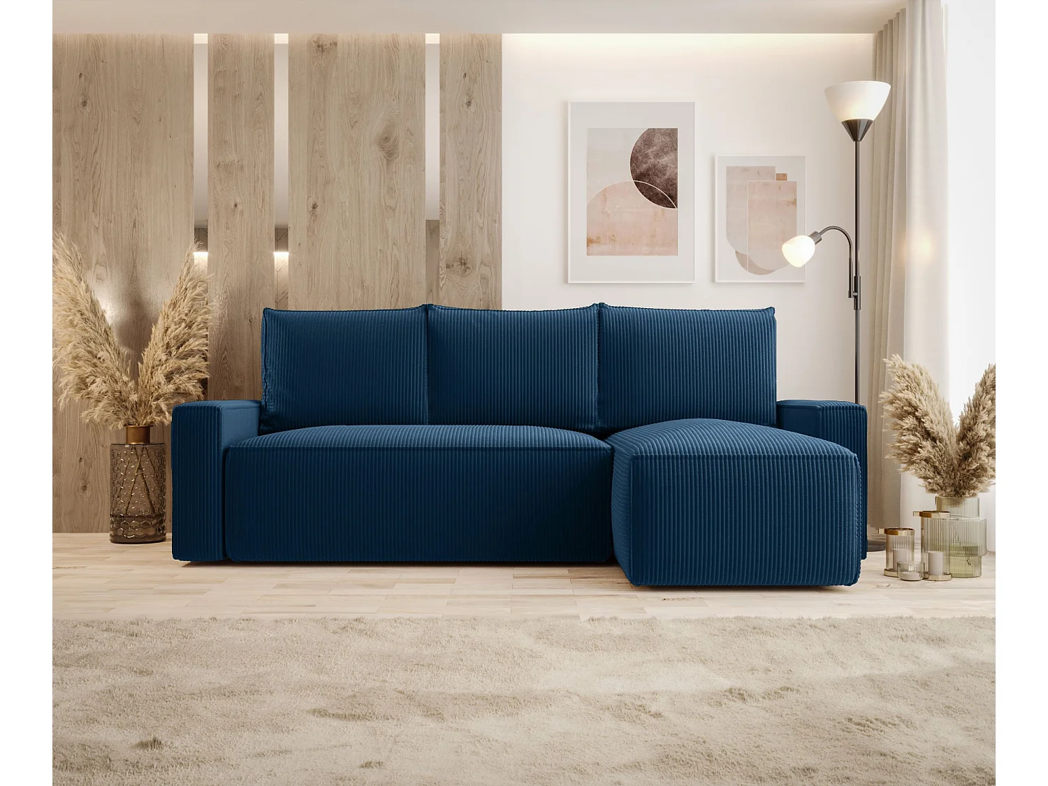 Narożnik z funkcją spania SAVIO Poso 05 granatowyprawy sofa w kształcie L z pojemnikiem na pościel sofa do salonu, sofa rozkładana, sofa z pojemnikiem