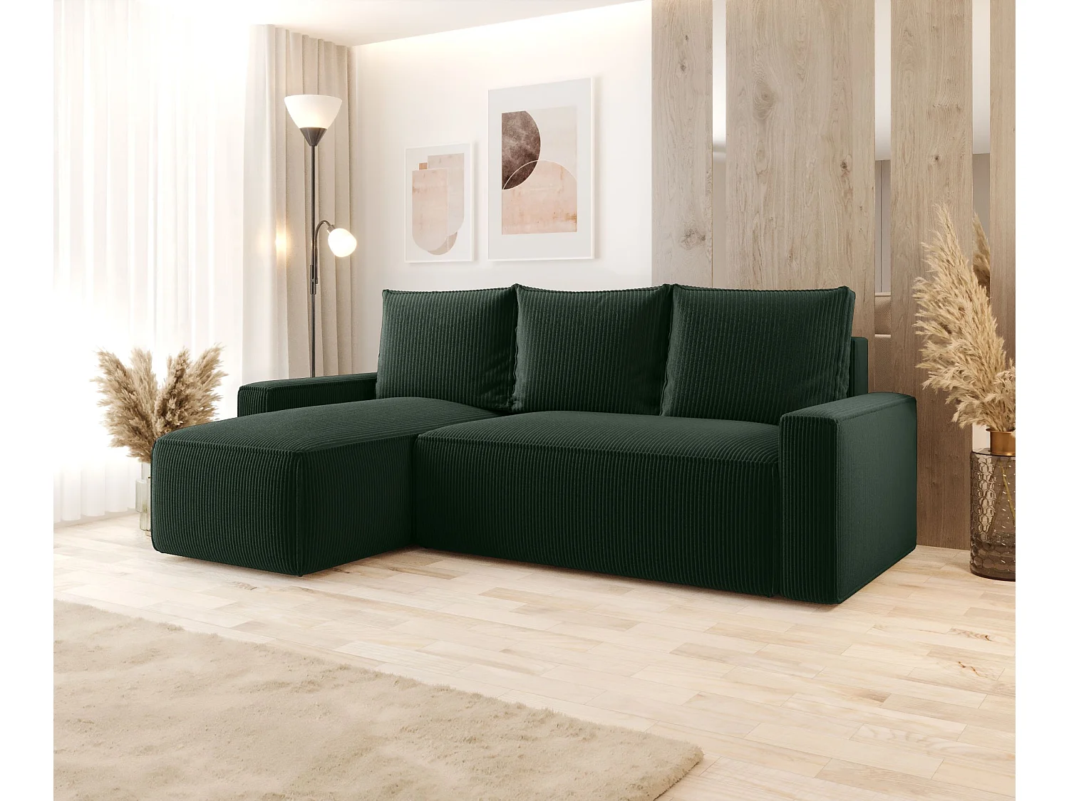 ECKSOFA mit Schlaffunktion SAVIO Poso 14 Dunkelgrün Links L-Form Sofa mit Stauraum Bettkasten Wohnzimmersofa Couch Sofa Bettsofa Bettkasten Bettcouch