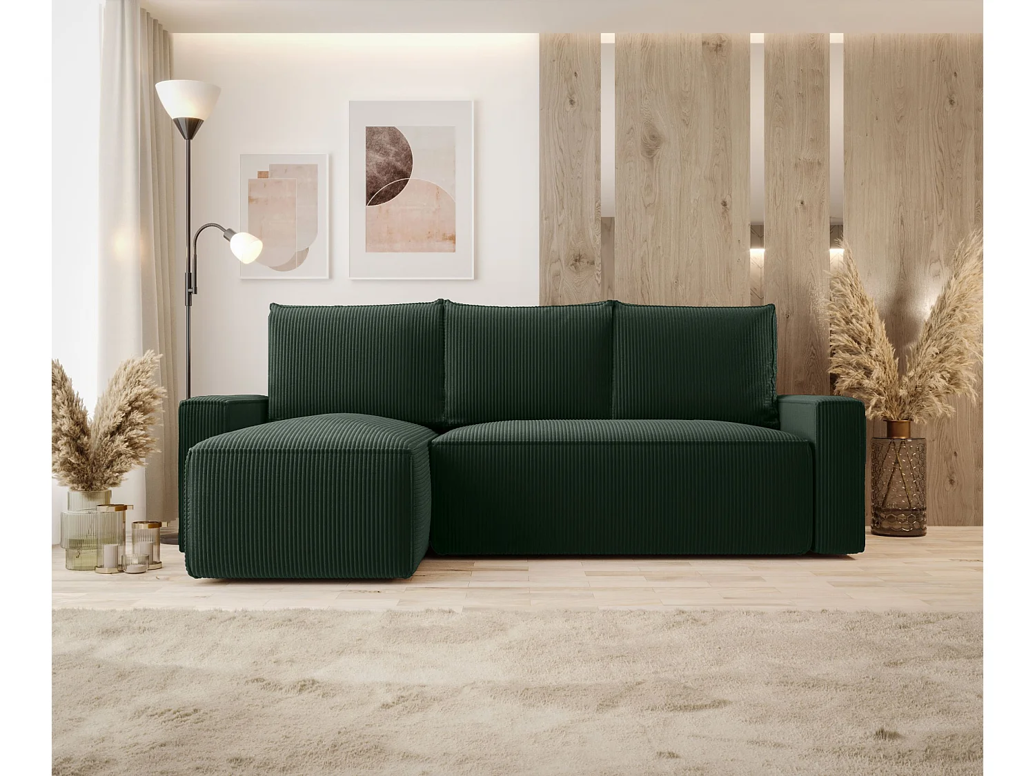 ECKSOFA mit Schlaffunktion SAVIO Poso 14 Dunkelgrün Links L-Form Sofa mit Stauraum Bettkasten Wohnzimmersofa Couch Sofa Bettsofa Bettkasten Bettcouch