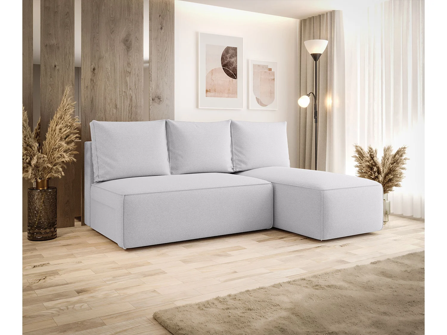 Hoekbank met slaapfunctie SAVIO MINI Curio 80 lichtgrijs rechts L-vormige bank met opbergruimte woonkamerbank, slaapbank, bank met opbergruimte